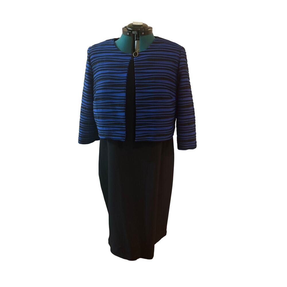 Danny & Nicole Blue and‎ Black Striped Jacket and Dress Set GUC